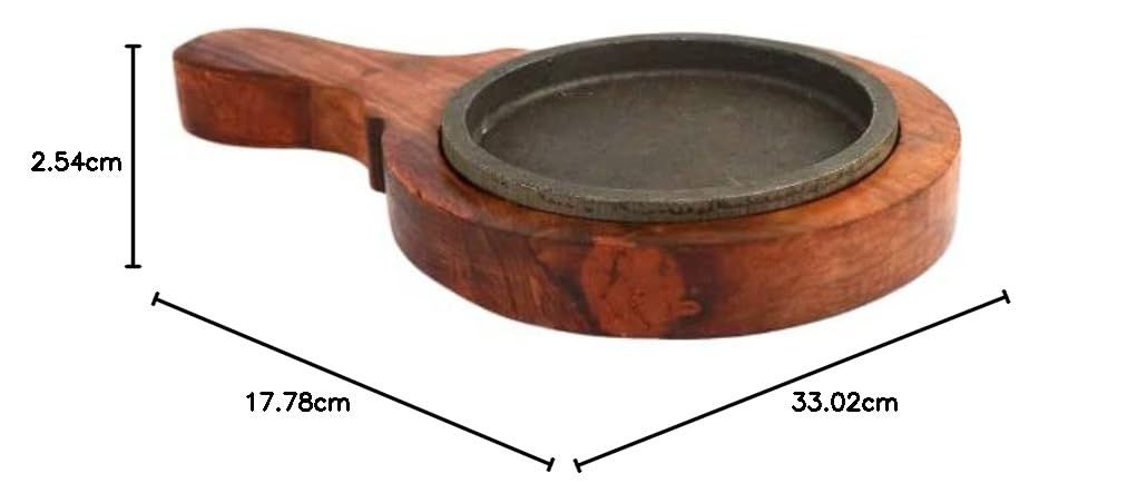 santarms Cast Iron Sizzler Plate with Wooden Stand