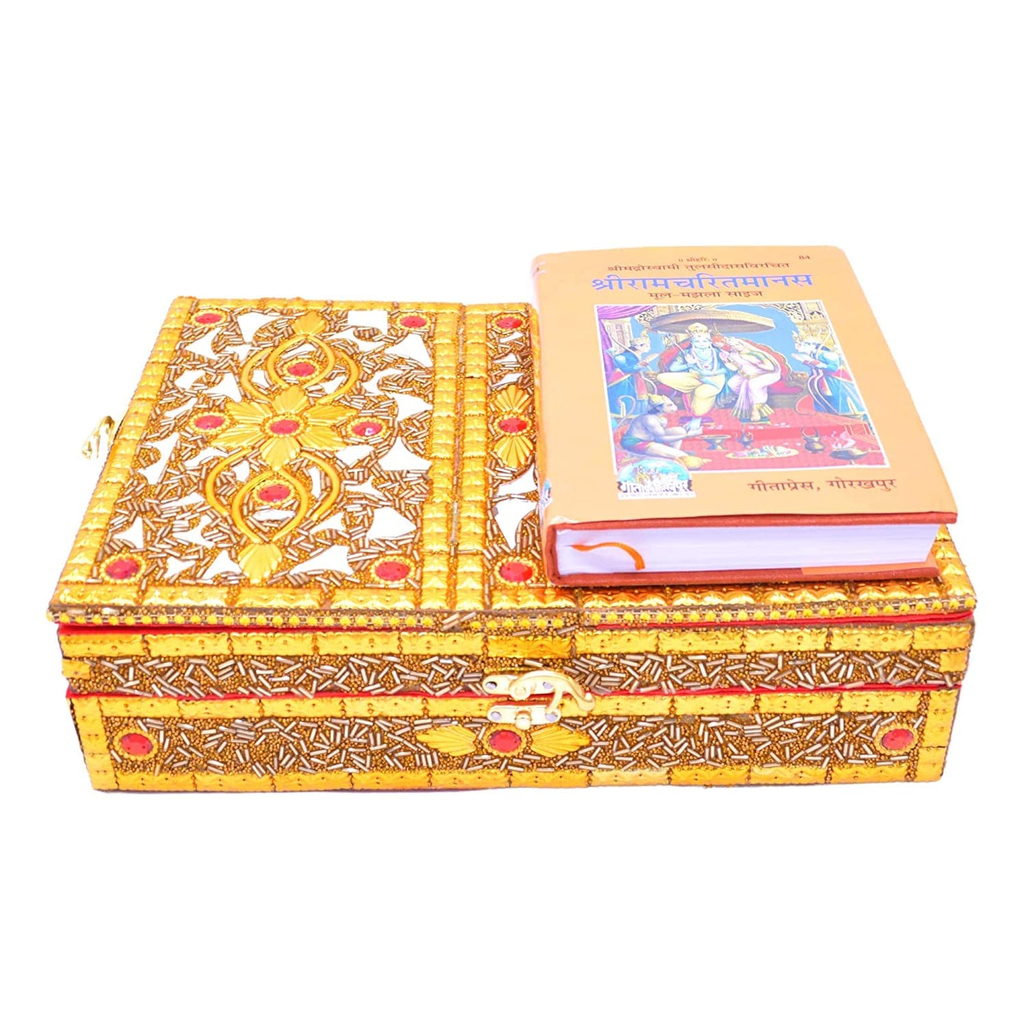 Santarms Traditional Wooden Foldable Book Stand - Ramcharitmanas, Bhagavad Gita, Ramayan Holder - 10cm, Brown, 1 Count