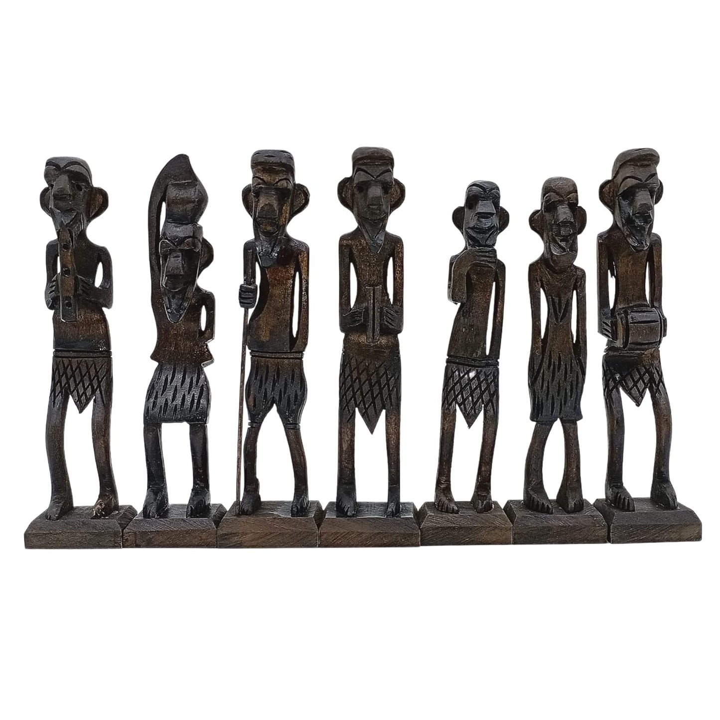 santarms Handcrafted Wooden African Zulu Tribal Musician Men | 16.5 Cm Decorative Showpieces for Home & Office Décor | Unique Handicraft Gift