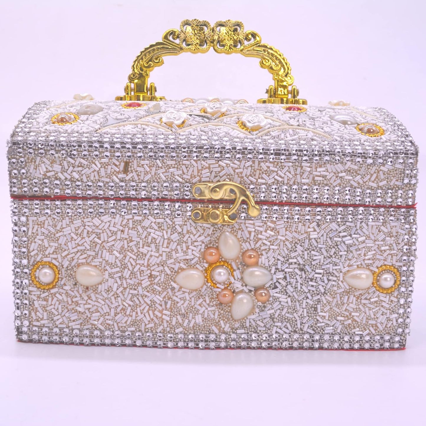 santarms Wooden Vanity Box for Women Bride Bridal - Professional Cosmetic Makeup Kit Storage Organizer with Compartment, Rajwada Jewellery Box with Lock System | Singardani (White), PACK OF 1