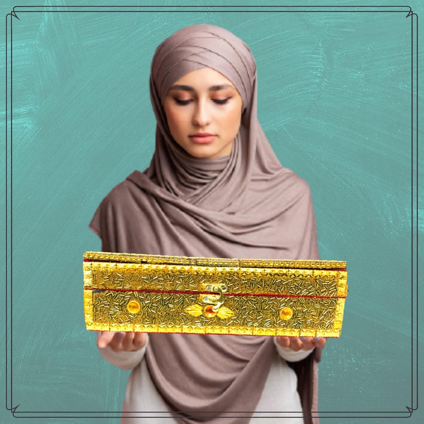 Santarms Combo Handmade Wooden Quran Box with Tasbih