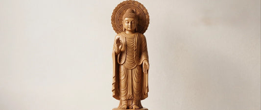wooden Siddhartha Gautama sitting Buddha idol for spiritual home decor.