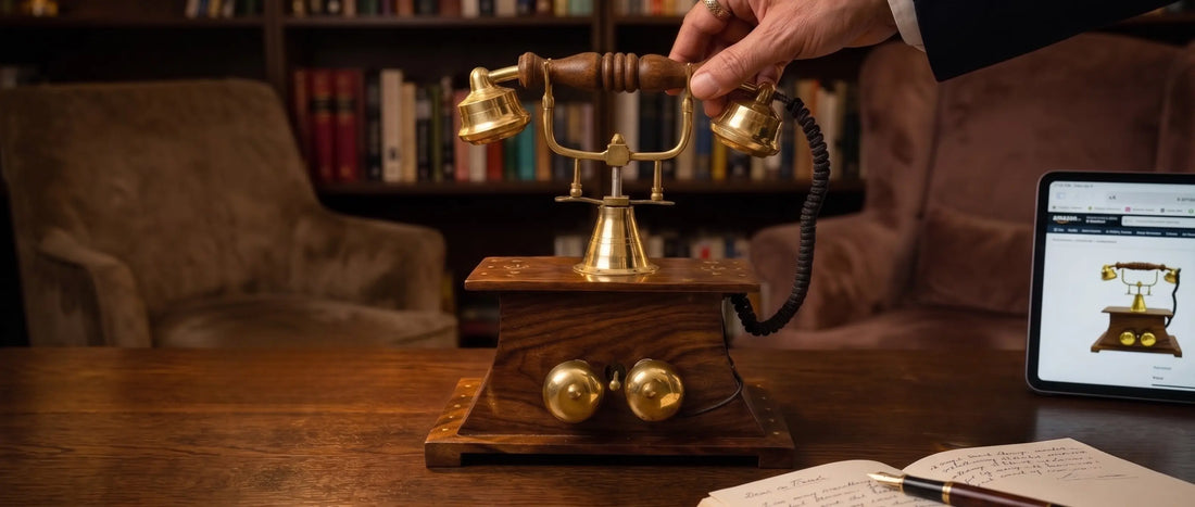 Handmade Wooden & Brass Antique Telephone