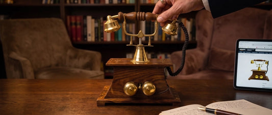 Handmade Wooden & Brass Antique Telephone