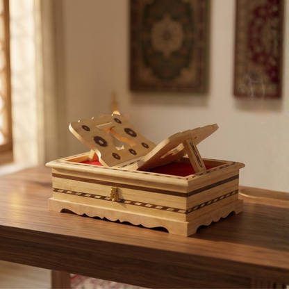 Santarms Handcrafted Wooden Holy Book Stand & Storage Box with Velvet Interior