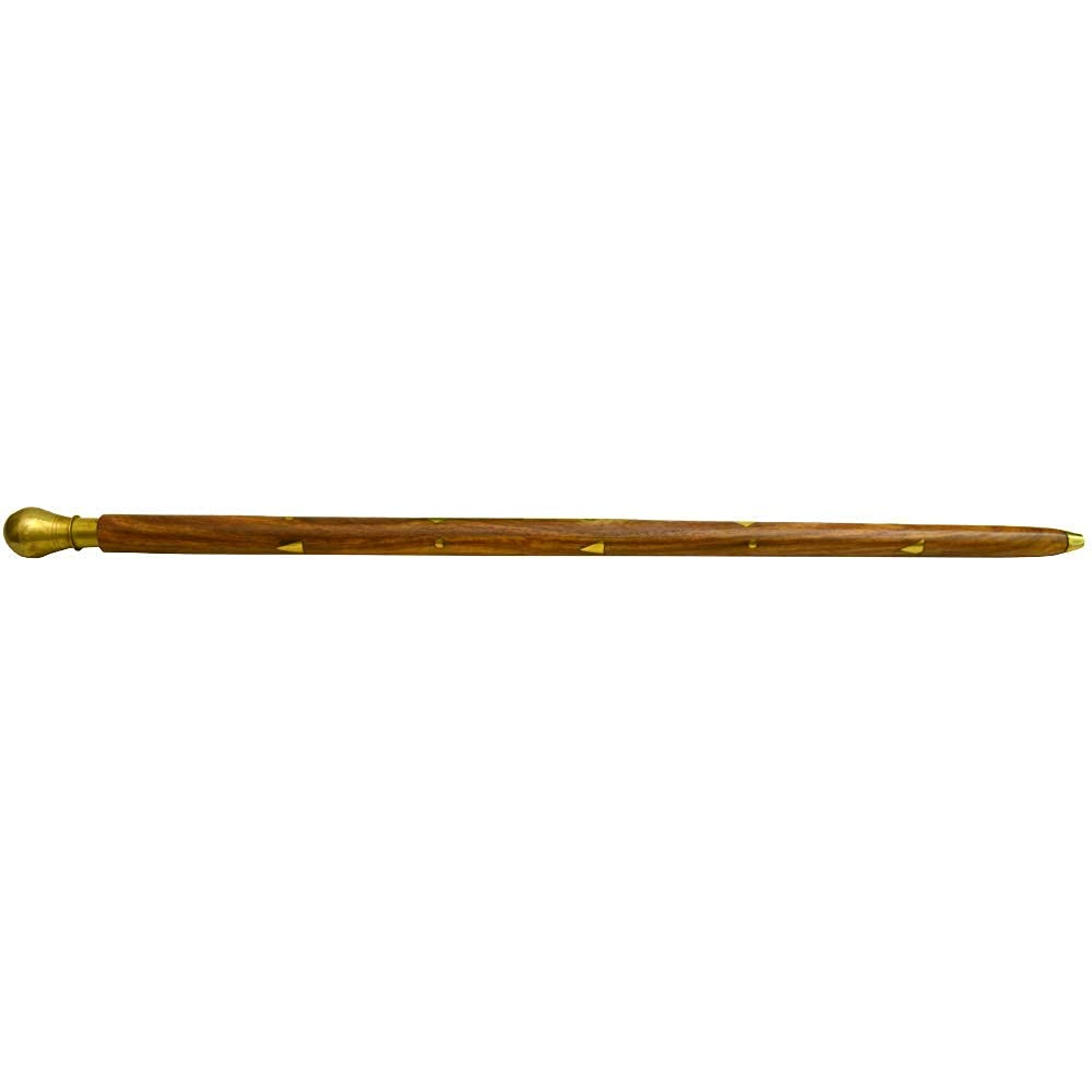 Santarms Morning Wooden Walking Stick with Brass Handle Handmade Solid Sheesham Rule Swagger for Self-Defense - Natural Wood Cane for Men & Women