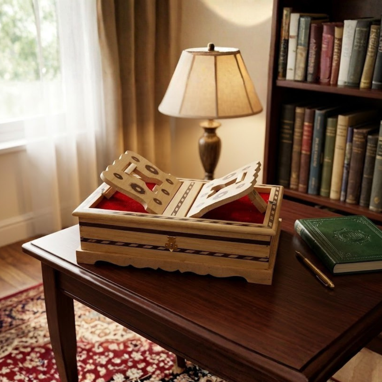 Santarms Handcrafted Wooden Holy Book Stand & Storage Box with Velvet Interior