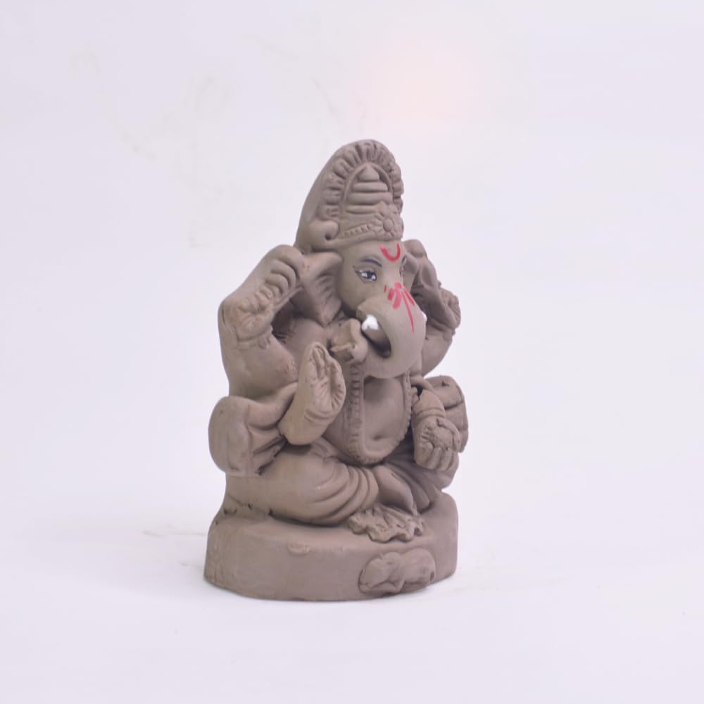 santarms Eco Friendly Ganesha Idol, Ganpati murti for Home visarjan, Water Soluble Idol Chaturthi Festival, Grey Gift (5 Inches, Lalbagh)
