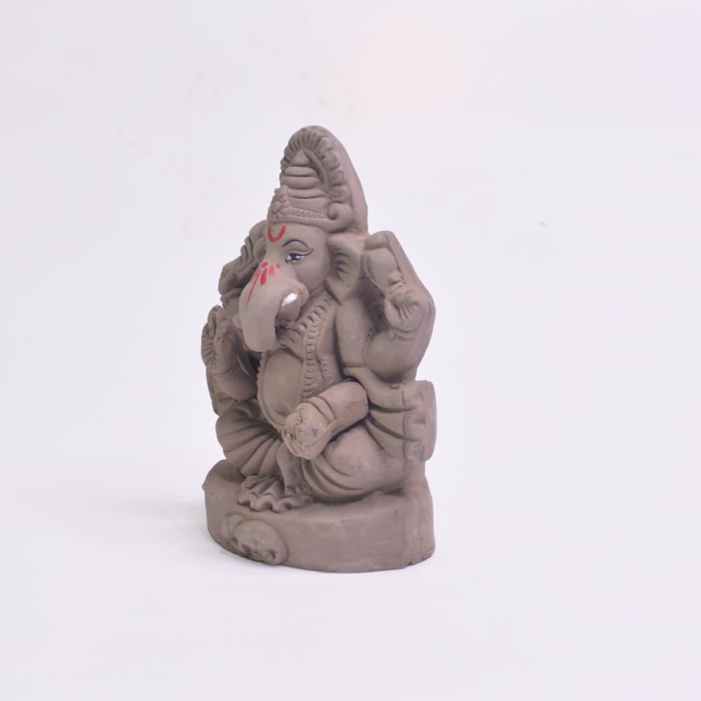 santarms Eco Friendly Ganesha Idol, Ganpati murti for Home visarjan, Water Soluble Idol Chaturthi Festival, Grey Gift (5 Inches, Lalbagh)