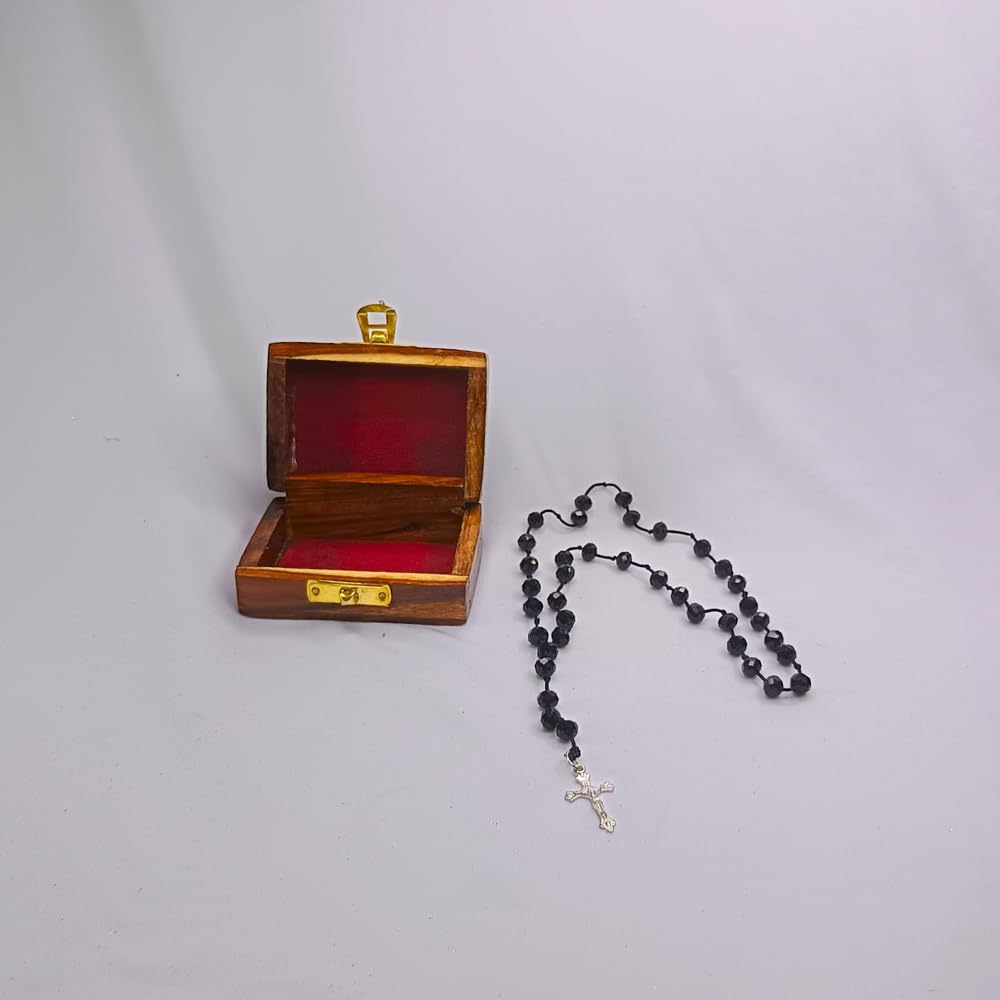 santarms Jesus Cross Catholic | wooden box with jesus locket | jerusalem Praying Rosary for men and women, Pack of 1