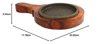 santarms Cast Iron Sizzler Plate with Wooden Stand