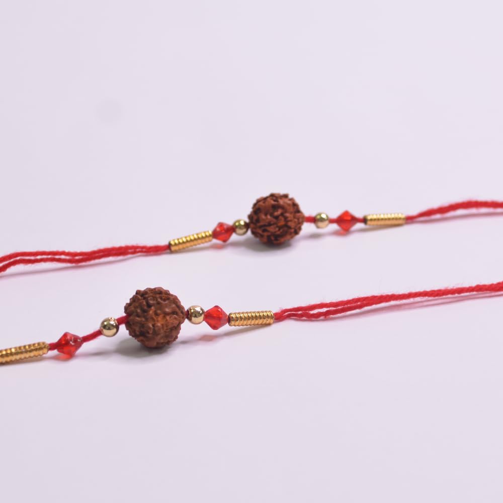 santarms Rakhi Gift Pack With Set Of 2 Rudraksh Rakhi, And Roli Chawal For Brother Branded Packaging