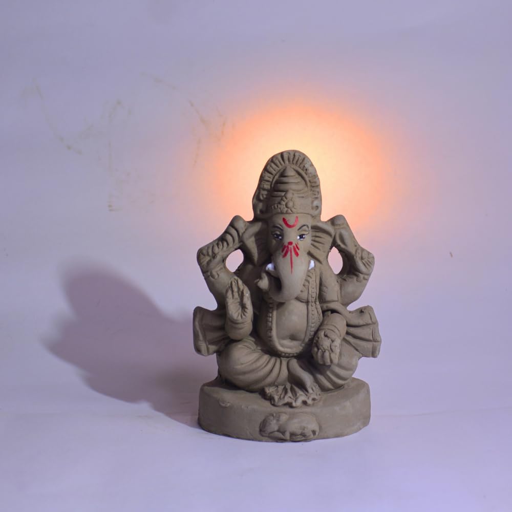 santarms Eco Friendly Ganesha Idol, Ganpati murti for Home visarjan, Water Soluble Idol Chaturthi Festival, Grey Gift (5 Inches, Lalbagh)