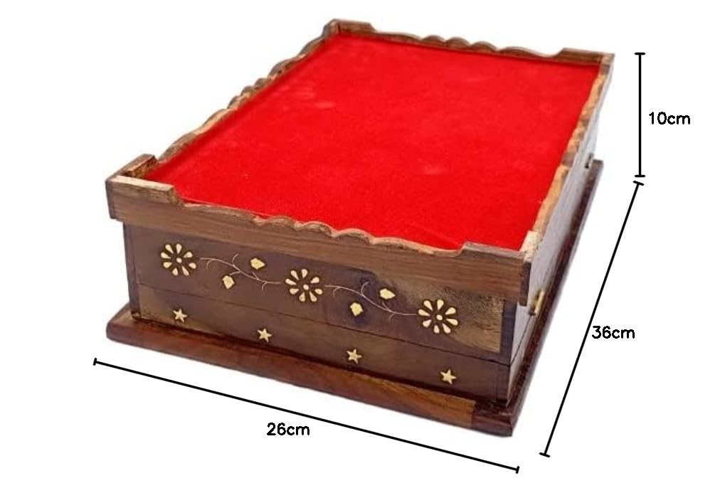 santarms Wooden Quran Box Shareef Box/Geeta Box with Brass Work Holy Book Stand Box for Reading Quran, Geeta, Guru Granth Sahib, Bibil