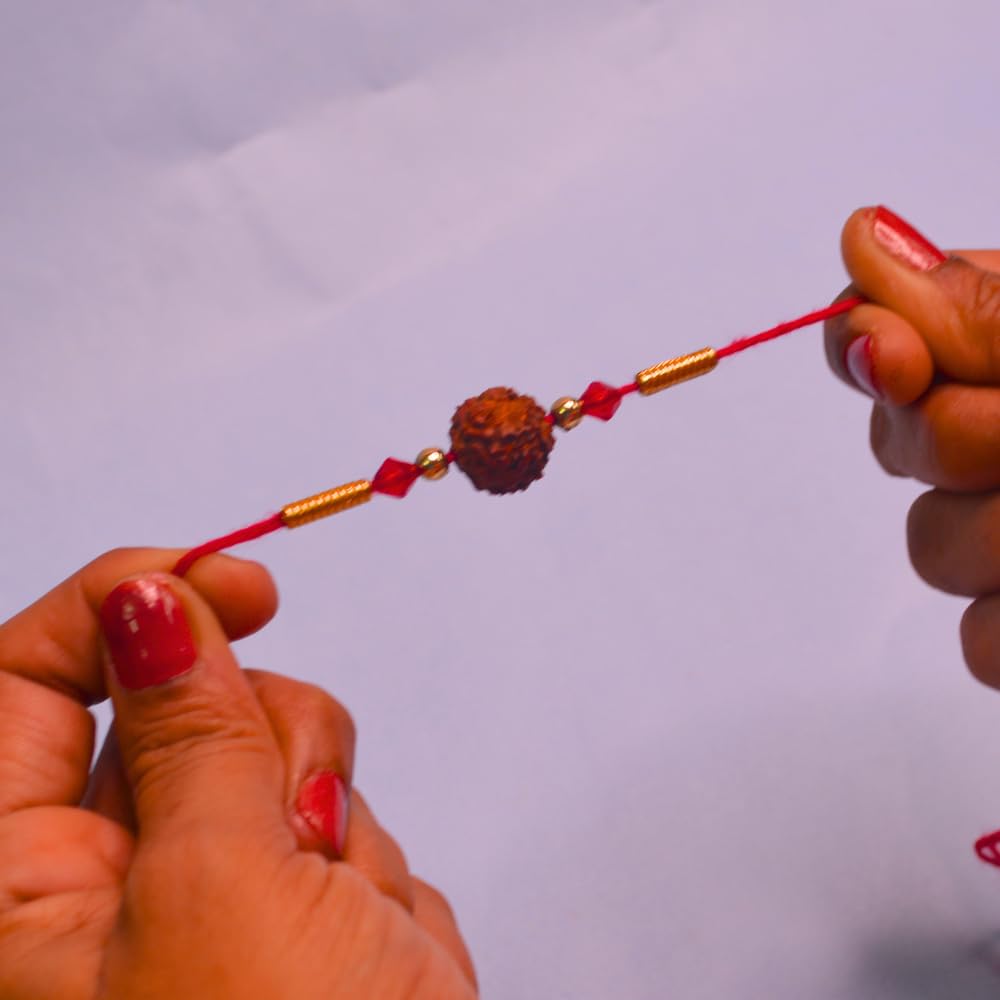 santarms Rakhi Gift Pack With Set Of 2 Rudraksh Rakhi, And Roli Chawal For Brother Branded Packaging