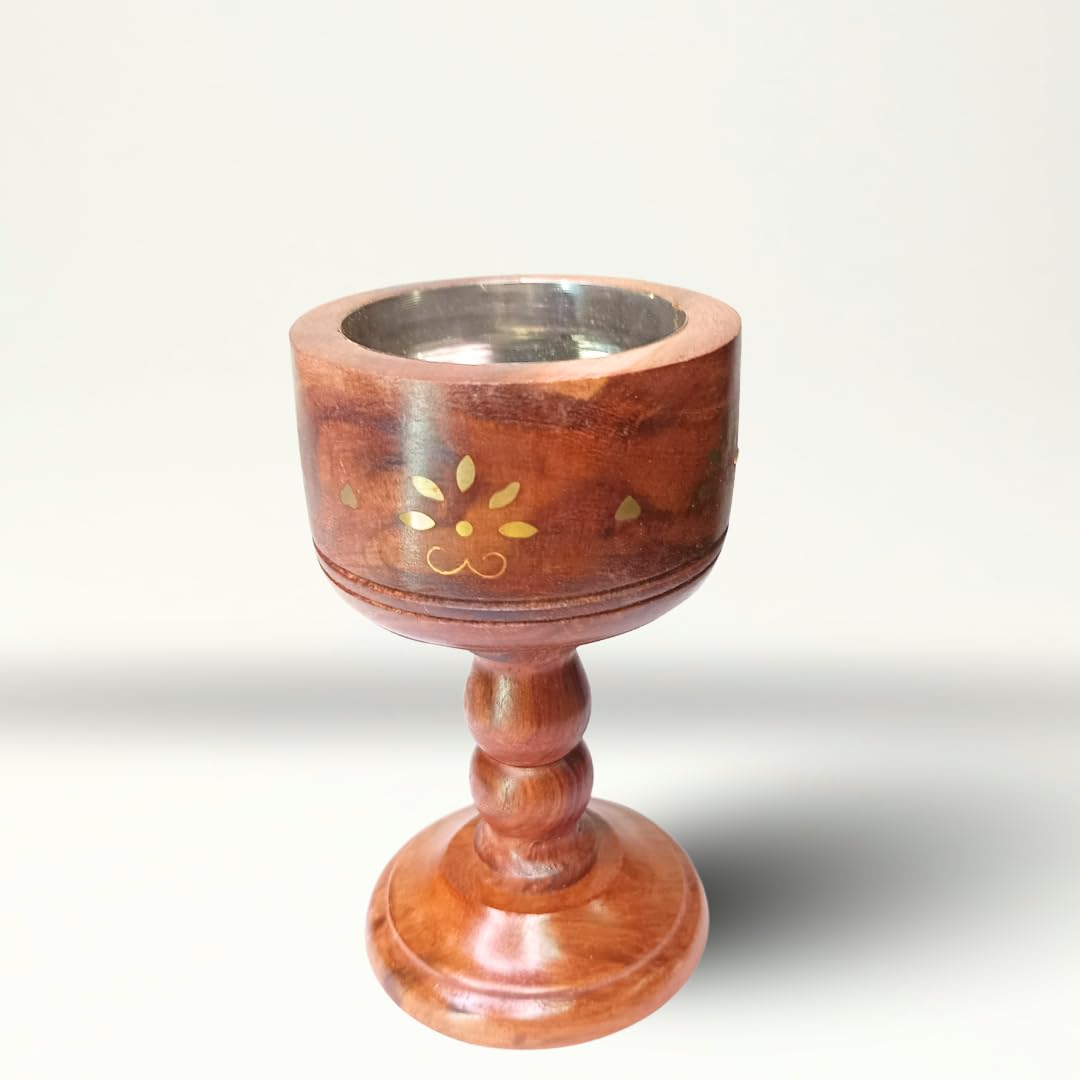 Santarms Handcrafted Wooden Loban Sambrani Dhoop Cup Cone Batti Stand | Traditional Incense Holder Ash Catcher for Religious Aromatic Rituals | Wood Design Stand for Pooja & Meditation