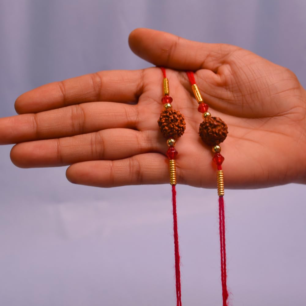 santarms Rakhi Gift Pack With Set Of 2 Rudraksh Rakhi, And Roli Chawal For Brother Branded Packaging