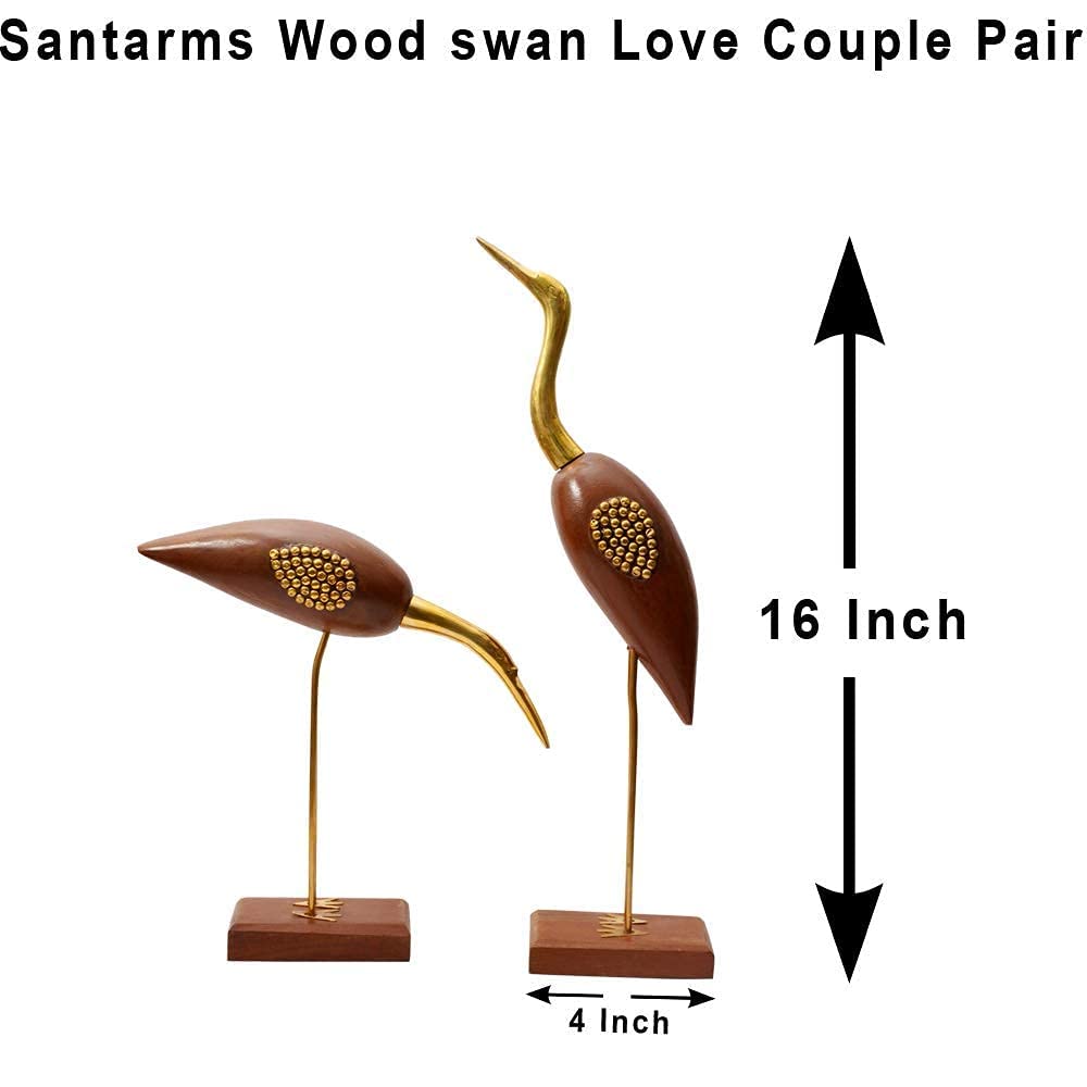 santarms swan Love Couple Pair (8 inch) [Brown Colour with Golden Stone]-showpiece for Home, Office -Grah pravesh Item-Grahpravesh Gift Item-Best for Gifting