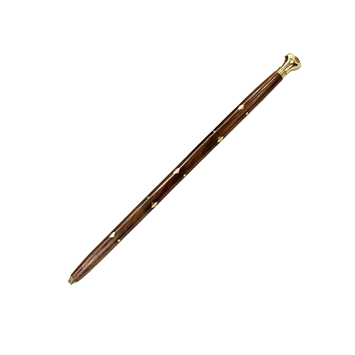 Santarms Morning Wooden Walking Stick with Brass Handle Handmade Solid Sheesham Rule Swagger for Self-Defense - Natural Wood Cane for Men & Women