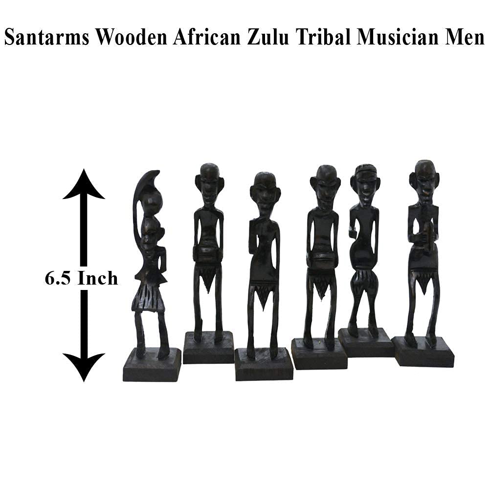 santarms Handcrafted Wooden African Zulu Tribal Musician Men | 16.5 Cm Decorative Showpieces for Home & Office Décor | Unique Handicraft Gift