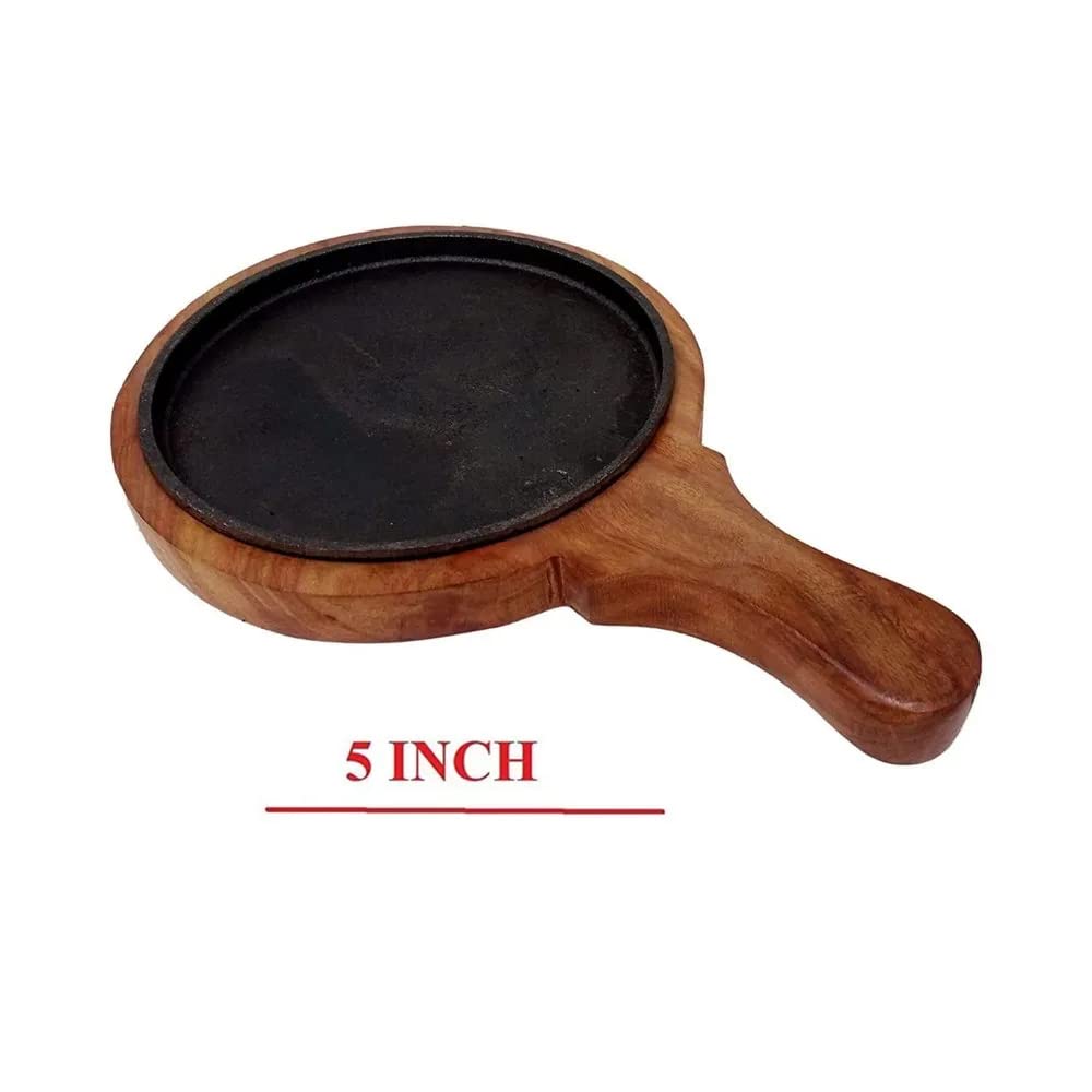 santarms Cast Iron Sizzler Plate with Wooden Stand