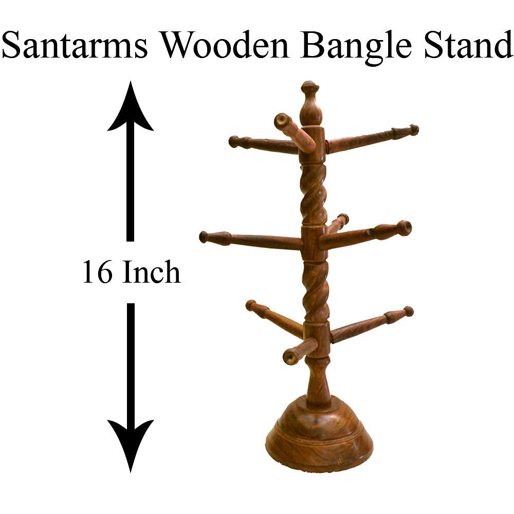 santarms Wooden Bangle Stand Best for Home Decor Made in India Women Gift to Your Loved one Bangles or chudi/churi (Brown Color) - Bangle Holder 9 Rods (40x28x12) cm
