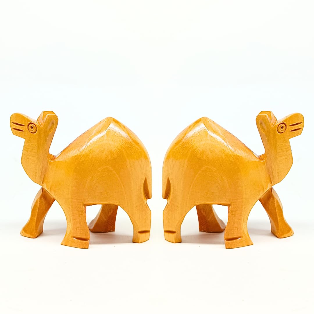 santarms Wooden Camel Figurine (2 Pairs, 3 Inch) - Miniature Cute Camel Showpieces with Glossy Shine Finish, Perfect for Home & Office Decoration, Tabletop Accent, and Unique Gifting Ideas
