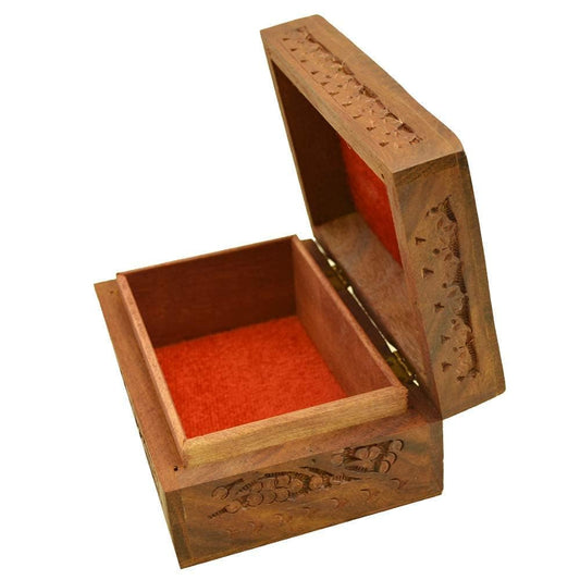 santarms Sheesham Wood Carved Box, Rosewood Jewellery Organizer, Square Design Vanity, Handmade Wooden Makeup Storage Box