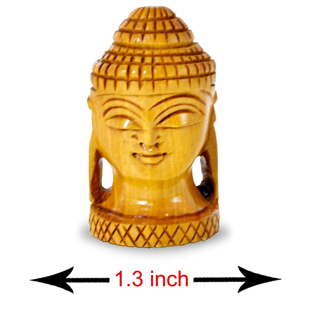 santarms Wooden Buddha Head Showpiece Statute Idol | Decorative Spiritual Vastu Item Office Desk Car Blessing Gift Religious & Murti for Mandir Temple Home Decor | 7 Cm