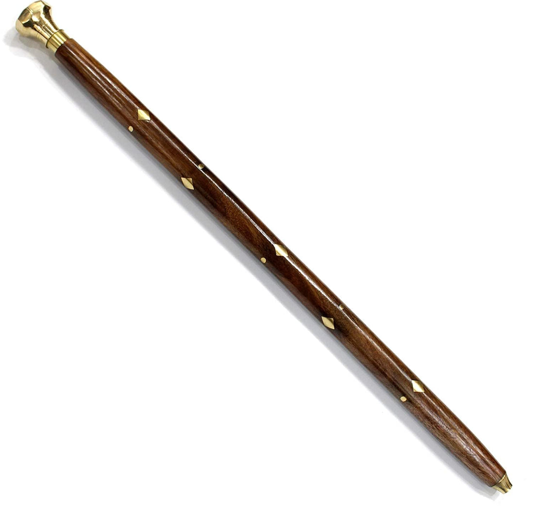 Santarms Morning Wooden Walking Stick with Brass Handle Handmade Solid Sheesham Rule Swagger for Self-Defense - Natural Wood Cane for Men & Women