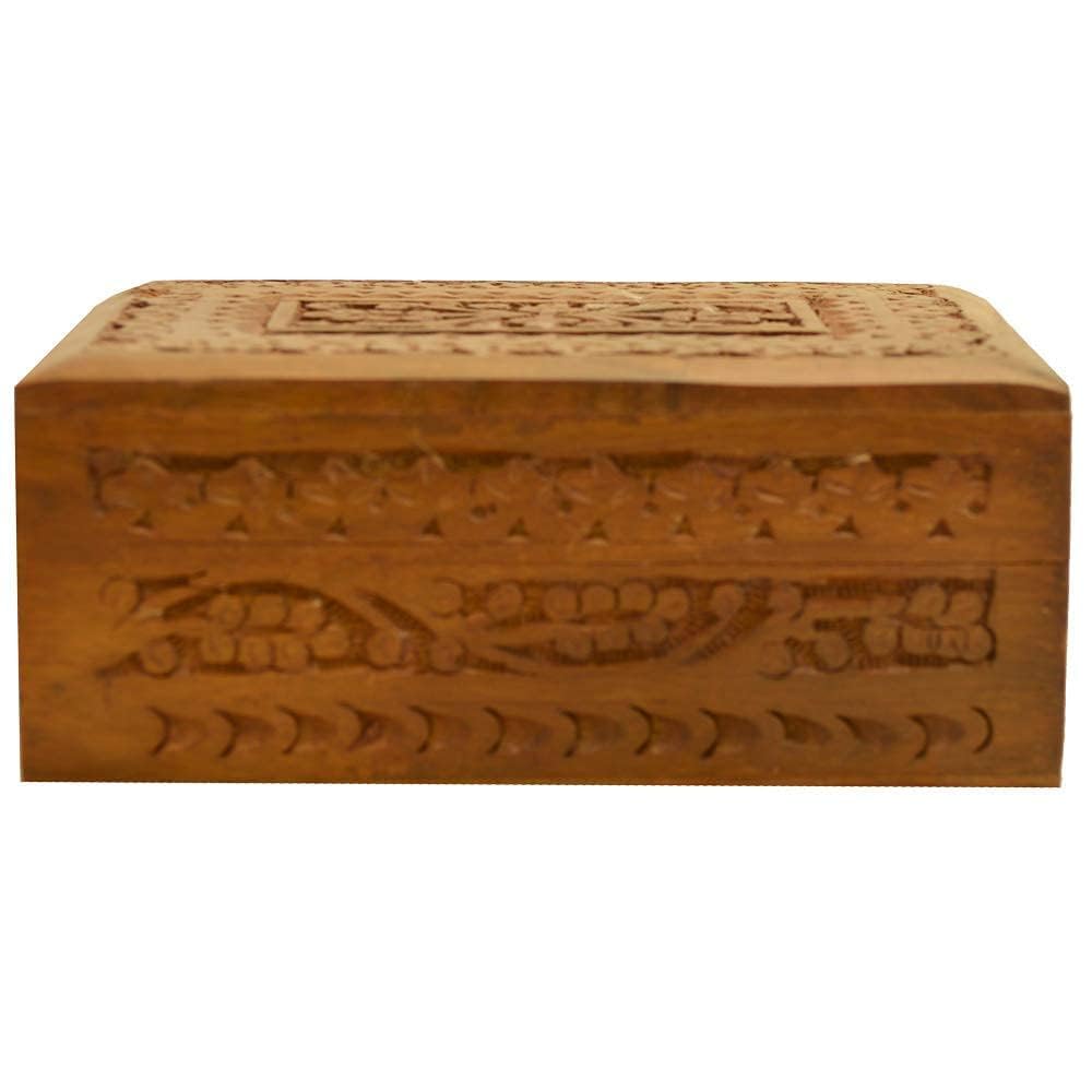 santarms Sheesham Wood Carved Box, Rosewood Jewellery Organizer, Square Design Vanity, Handmade Wooden Makeup Storage Box