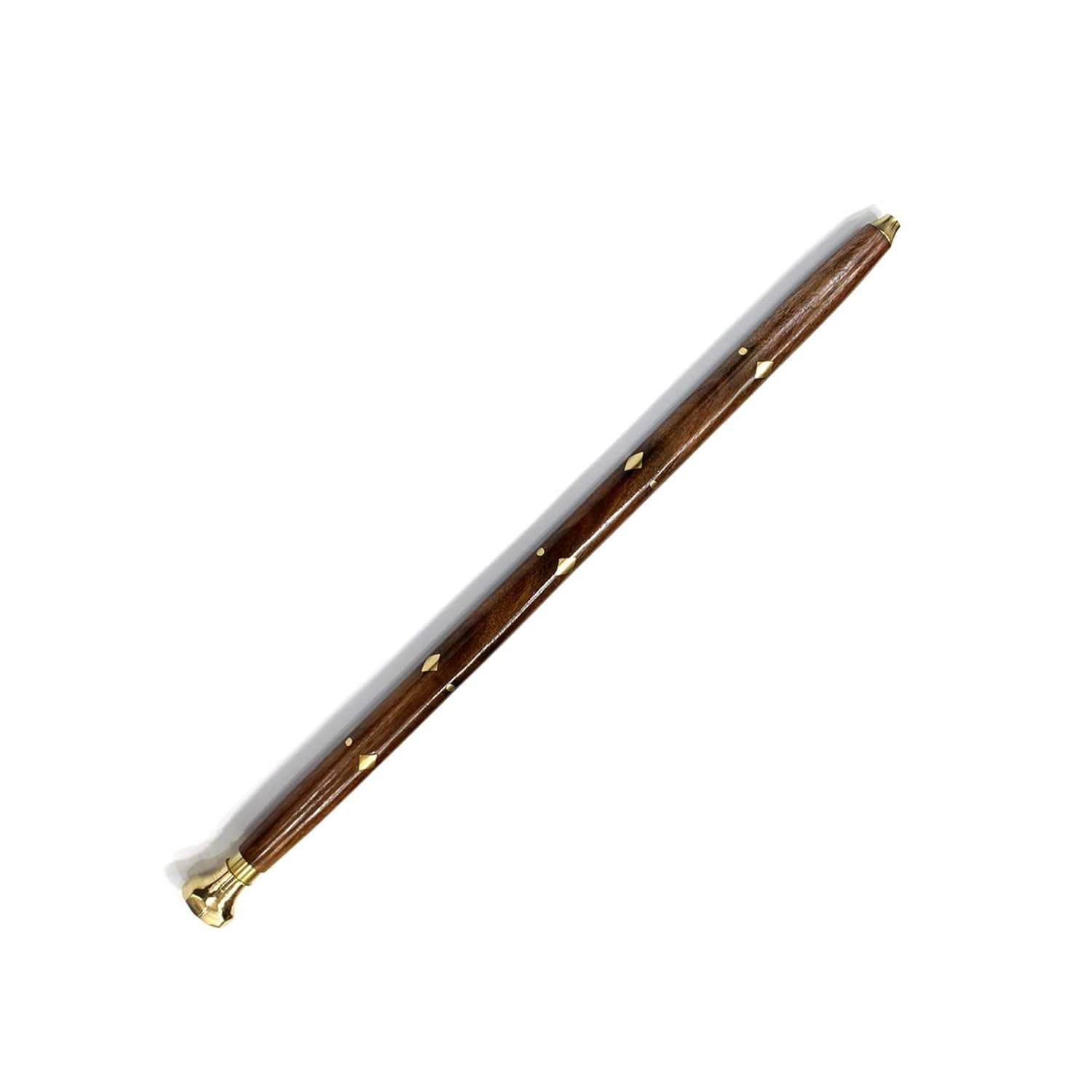 Santarms Morning Wooden Walking Stick with Brass Handle Handmade Solid Sheesham Rule Swagger for Self-Defense - Natural Wood Cane for Men & Women