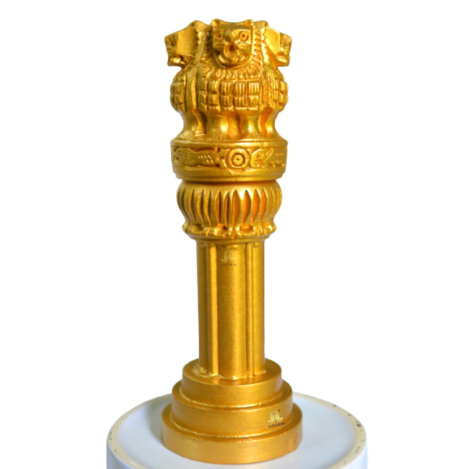 santarms Handmade Wooden Ashoka Head Pillar Lion Capital Miniature Statue | Bharat Symbol National Emblem for Office Table, Car Dashboard, Home Decor & Gifting (4inch)