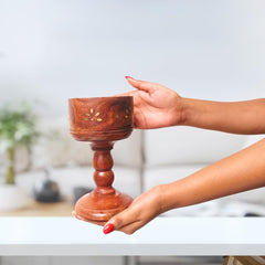 Santarms Handcrafted Wooden Loban Sambrani Dhoop Cup Cone Batti Stand | Traditional Incense Holder Ash Catcher for Religious Aromatic Rituals | Wood Design Stand for Pooja & Meditation