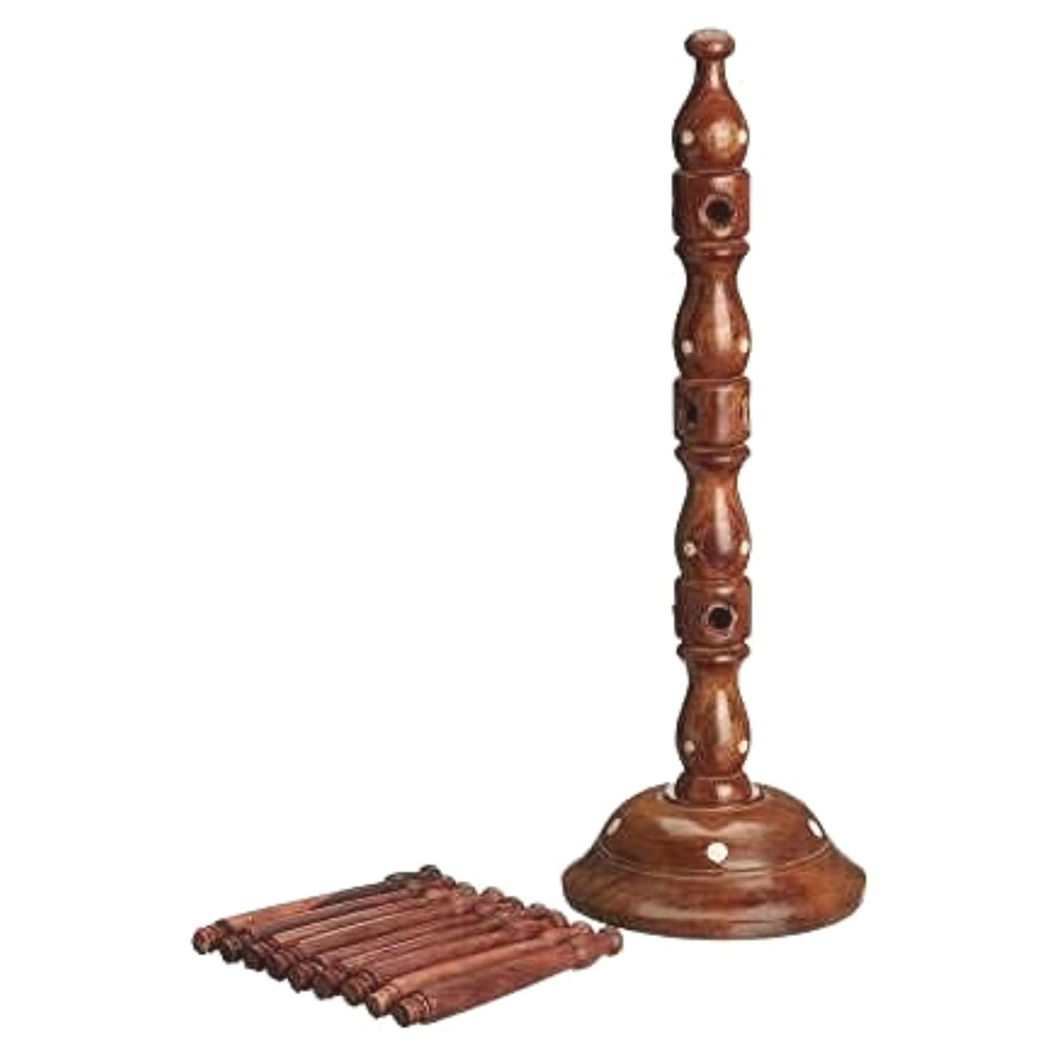 santarms Wooden Carving Bangle Stand | Best for Woman Gift or Jewellery Chudi Churi - Tree Shape Handmade Holder | 9 Rods 40x28x12 Cm