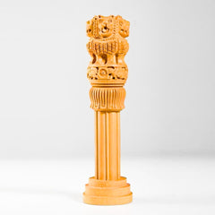 santarms Wooden Ashoka Stambh Pillar for Office Desk and Car Dashboard, Hand-Carved Sculpture Ashok Head/Piller for Table (3 Inch)