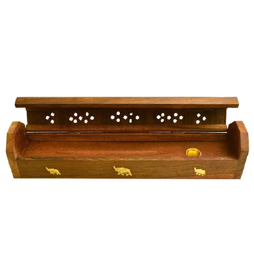 Santarms Sheesham Wood Agarbatti Stand, Rosewood Incense Holder, Handmade Wooden Dhoop Stand Ash Catcher