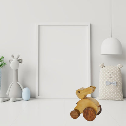 Santarms Wooden Bunny Toy – Handmade Push & Pull Rabbit on Wheels for Toddlers | Eco-Friendly Wooden Animal for Kids | Montessori Inspired Natural Wood Bunny Rolling Toys for Safe & Fun Play