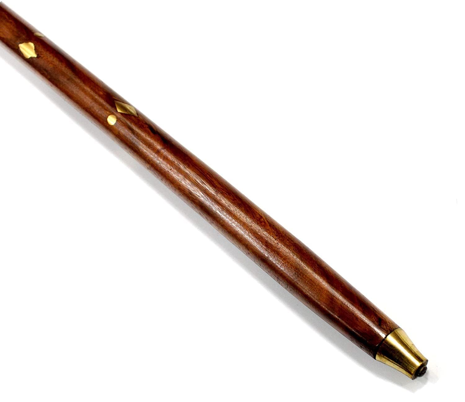 Santarms Morning Wooden Walking Stick with Brass Handle Handmade Solid Sheesham Rule Swagger for Self-Defense - Natural Wood Cane for Men & Women