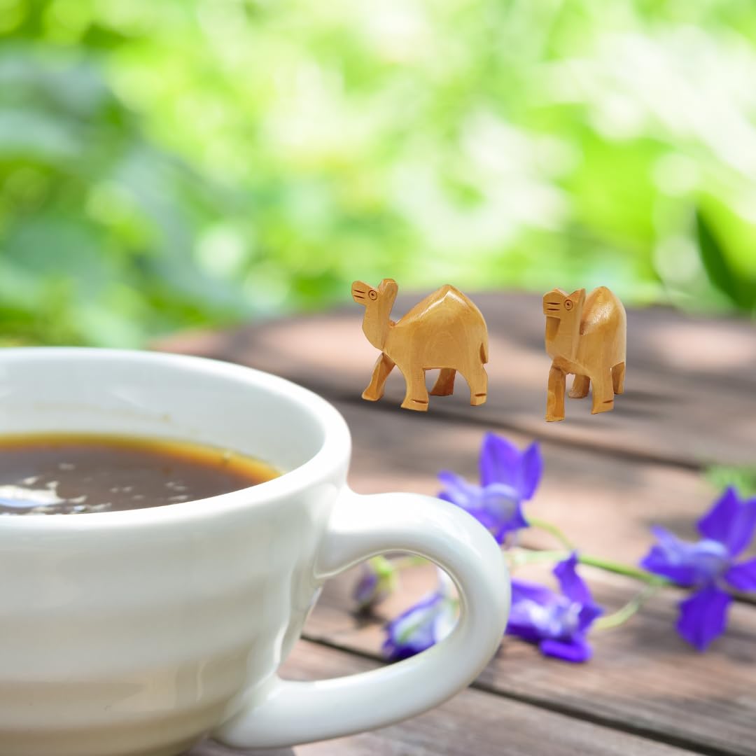 santarms Wooden Camel Figurine (2 Pairs, 3 Inch) - Miniature Cute Camel Showpieces with Glossy Shine Finish, Perfect for Home & Office Decoration, Tabletop Accent, and Unique Gifting Ideas