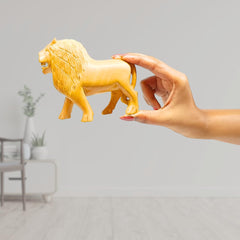 santarms Handmade Wooden Lion Statue Decoration for Home | 5-Inch Animal Collectible Figurine Antique Carved Sculpture Showpiece Elegant Wildlife Decor Accent