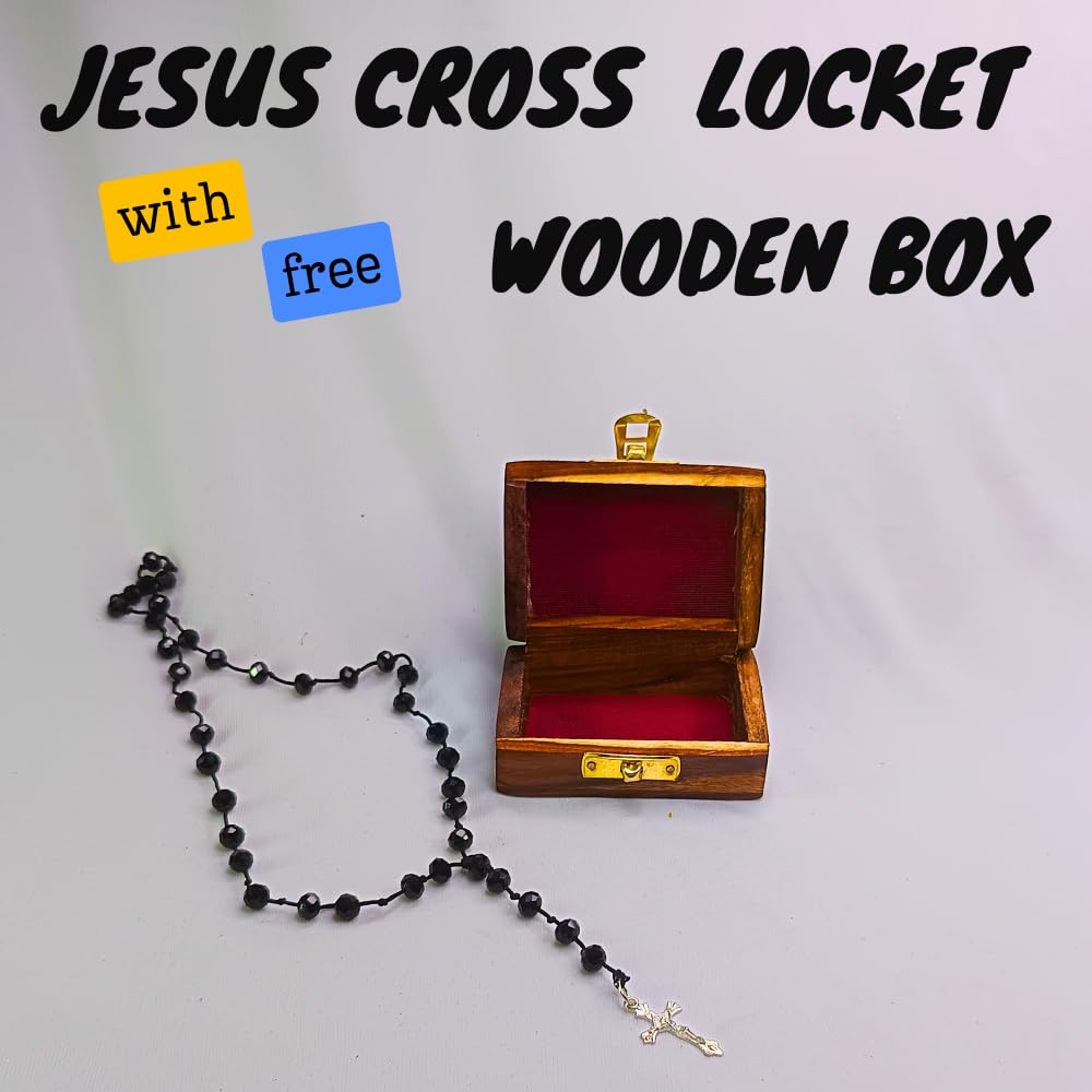 santarms Jesus Cross Catholic | wooden box with jesus locket | jerusalem Praying Rosary for men and women, Pack of 1