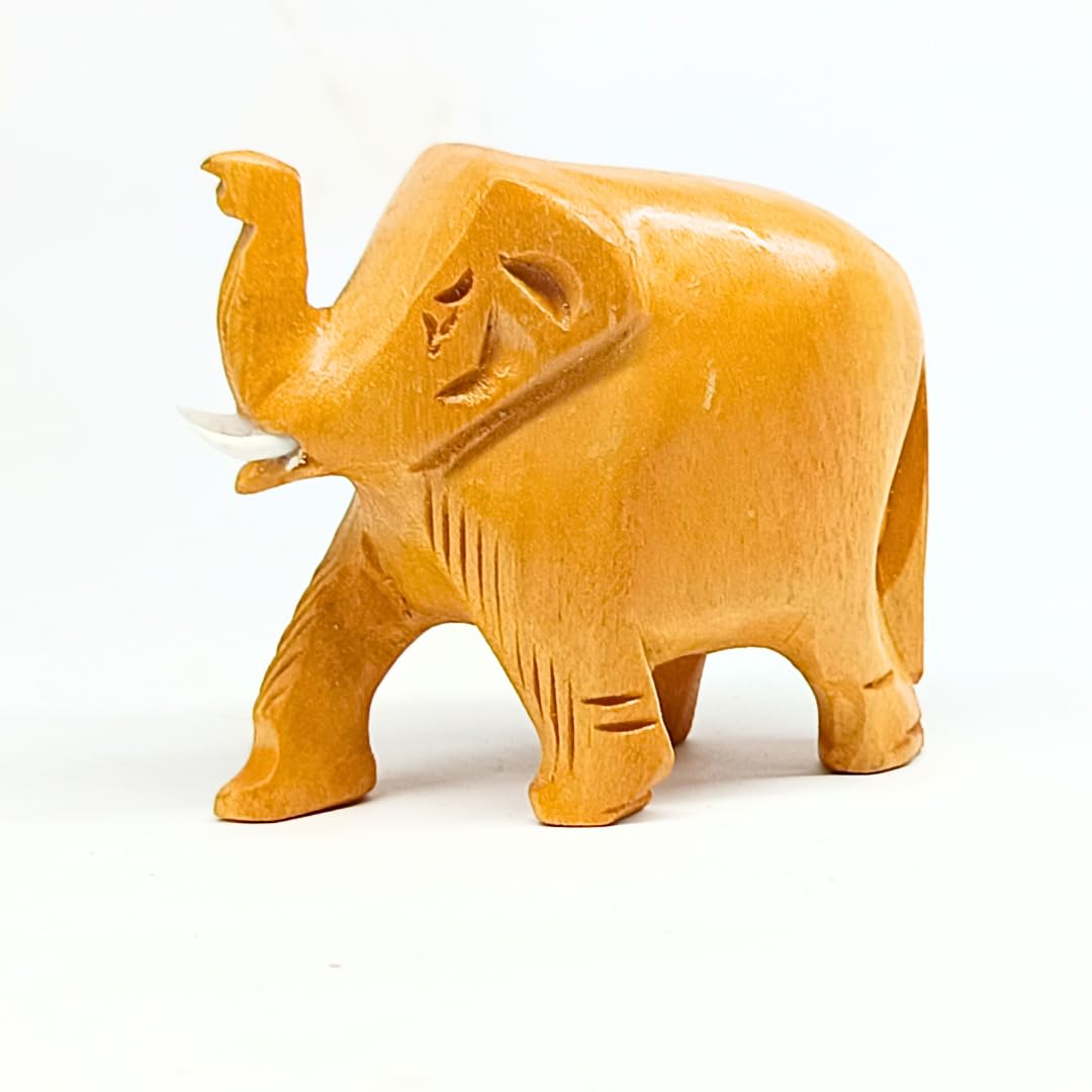 santarms Handmade Wooden Elephant (3 Inch, Brown Colour) - Exquisite Miniature Elephant Showpiece for Tabletop, Home & Office Decoration, Ideal Gift for Traditional Handcrafted Decor 1Pcs