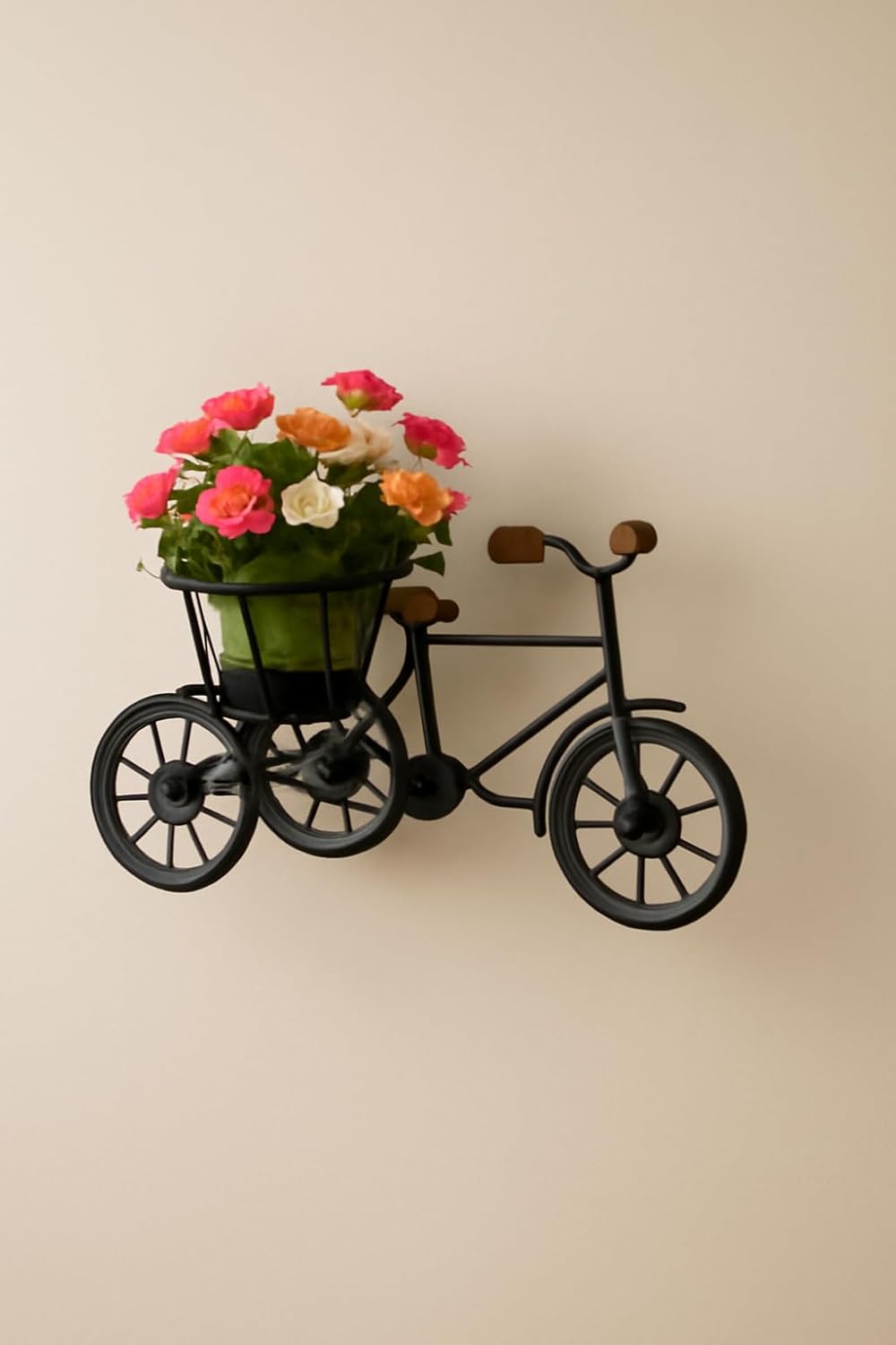 santarms Mini Iron Tricycle Showpiece with Basket for Home Decor | Vintage Handmade Cycle Planter Decorative Item | Metal Bicycle for Indoor Gift Use
