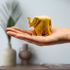 Santams Wooden Natural Original Elephant Idol Statue | Hathi Murti Figurine for Home Décor | Decorative Showpiece (2-Inch) | Shiny Look Elegant Accent 2Pcs