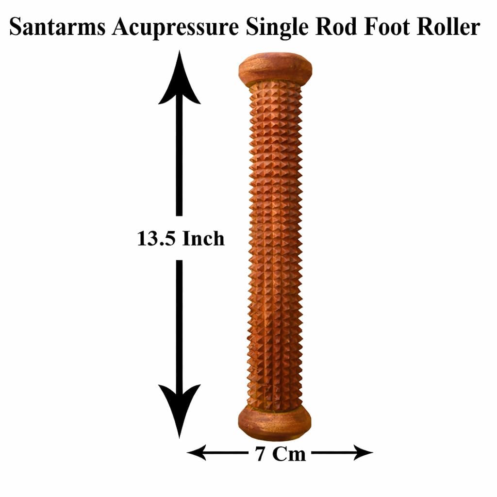 Santarms Wooden Acupressure Foot Massager Roller for Pain Relief, Blood Circulation, Stress Relief, Free Feet and Relaxation at Home (Brown, 12 inch)