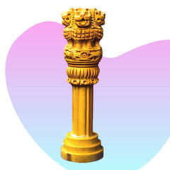 santarms Wooden Ashoka Stambh Pillar for Office Desk and Car Dashboard, Hand-Carved Sculpture Ashok Head/Piller for Table (3 Inch)