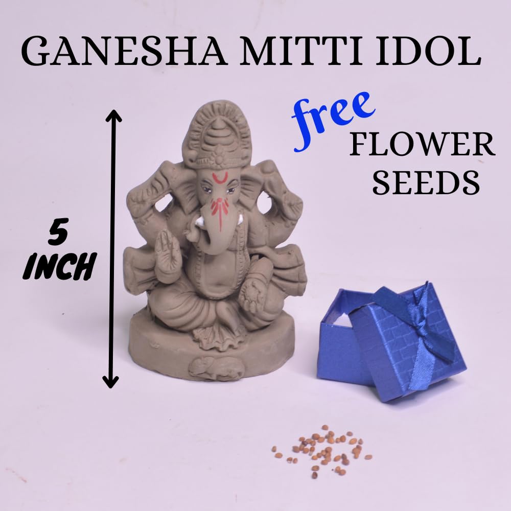 santarms Eco Friendly Ganesha Idol, Ganpati murti for Home visarjan, Water Soluble Idol Chaturthi Festival, Grey Gift (5 Inches, Lalbagh)