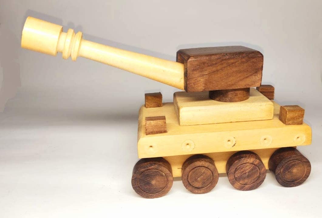 santarms Handicrafts Wooden War Tank | Exclusive India Handcrafted Battle Tank Toy for Kids | 100% Safe Wooden Home Décor Showpiece | Natural Wood Finish | Pack of 1