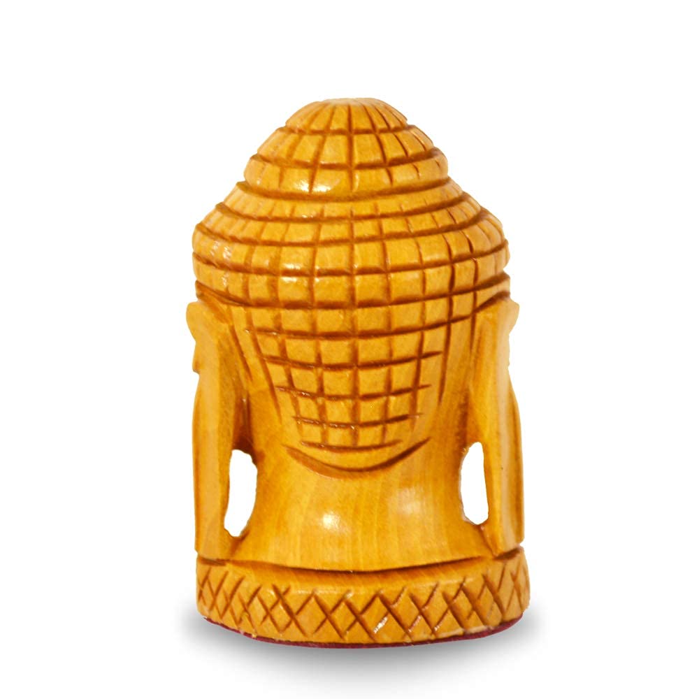santarms Wooden Buddha Head Showpiece Statute Idol | Decorative Spiritual Vastu Item Office Desk Car Blessing Gift Religious & Murti for Mandir Temple Home Decor | 7 Cm